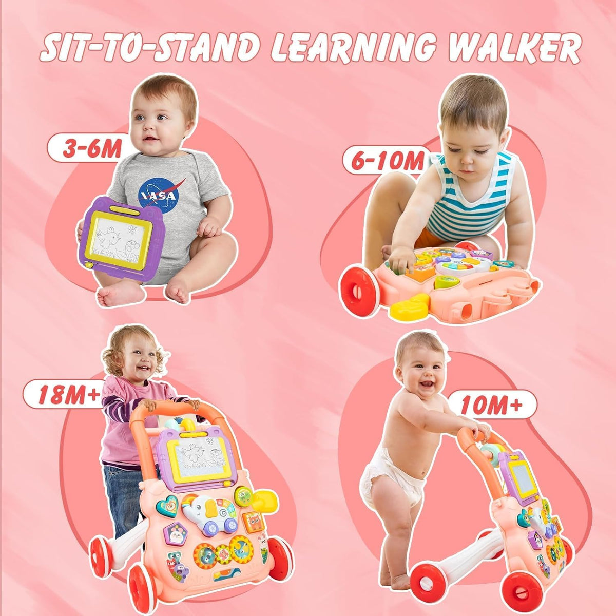 Happy Kiddo Multifunctional Baby Walker and Educational Toys (pink)👶