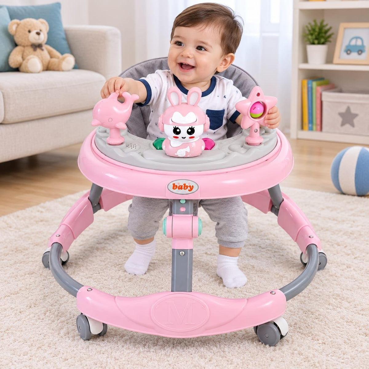 Happy Kiddo Adjustable Sit-to-Stand Educational Baby Walker with Activity Center – Ensure Your Baby’s Complete Comfort.