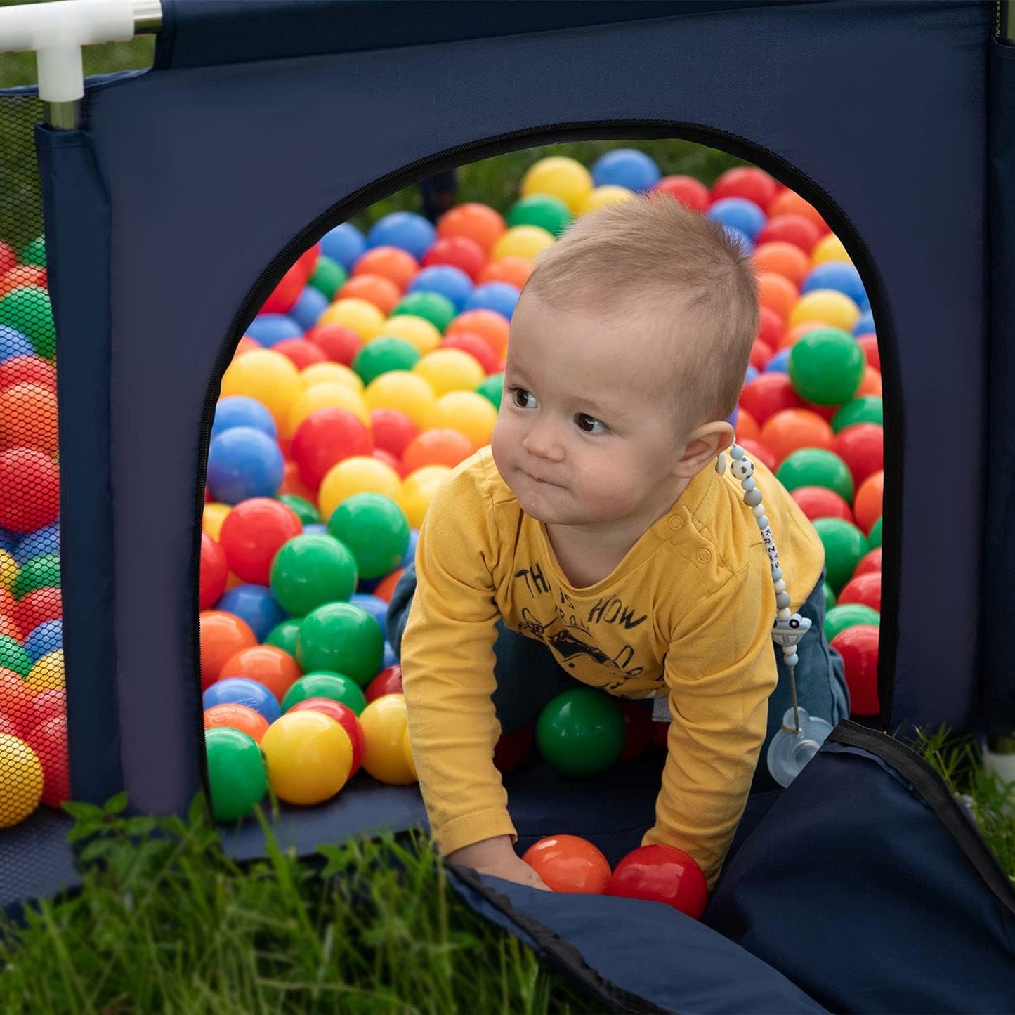SELONIS Baby Playard With 100 Plastic Balls Foldable Play Area Basketball Football