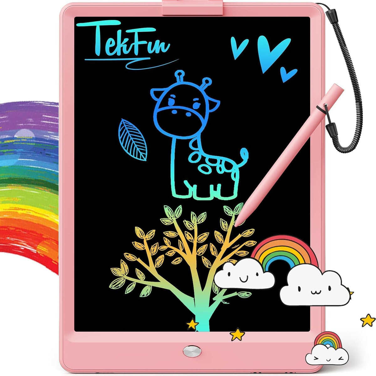 LCD Writing Tablet for Kids, 12-Inch Drawing and Coloring Board, Mess-Free Drawing Pad, Christmas Gifts for Girls and Toddlers, Toys for Boys Aged 3–8 (Pink) – by Happy Kiddo
