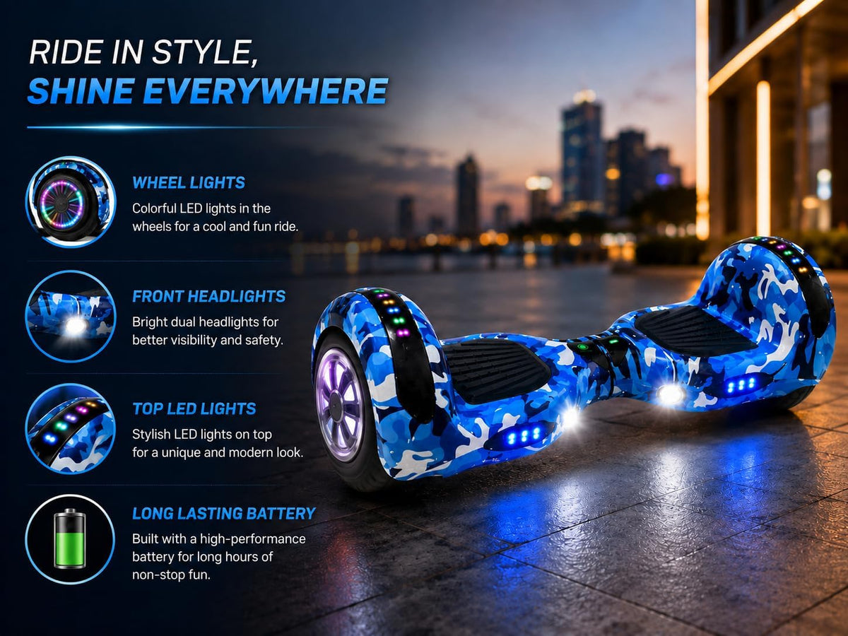 Blue Camouflage 10-Inch Smart-Balance Hoverboard – A Fun Riding Experience and Complete Safety for Kids