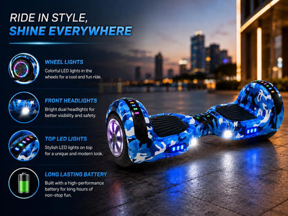 Blue Camouflage 10-Inch Smart-Balance Hoverboard – A Fun Riding Experience and Complete Safety for Kids