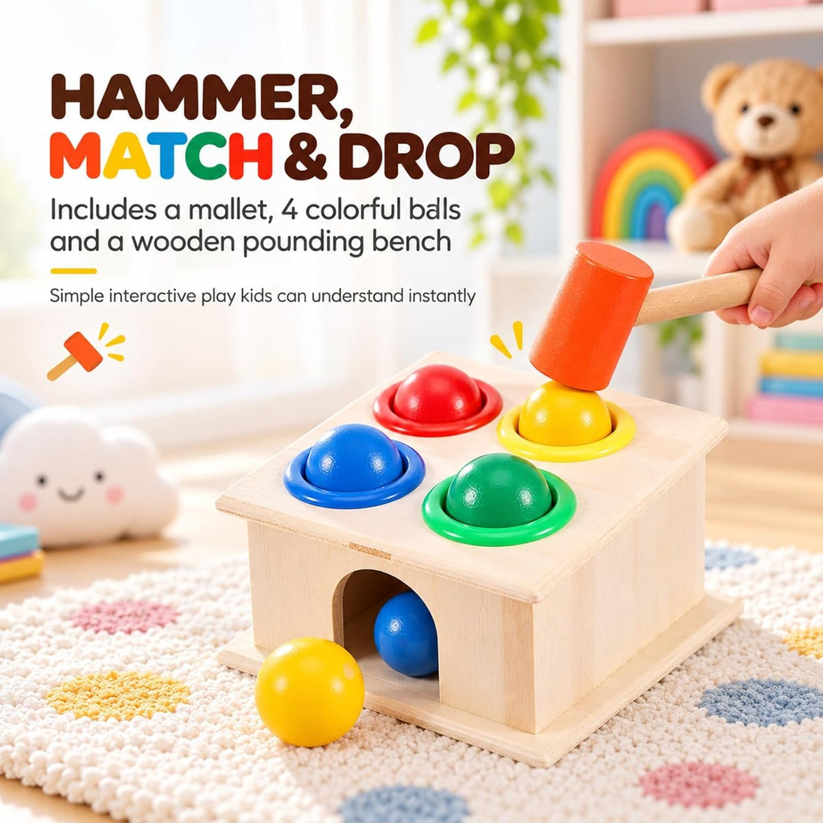 Colorful Wooden Hammering Toy – Endless fun and the development of your child’s early skills! 🔨🟢🟡🔴