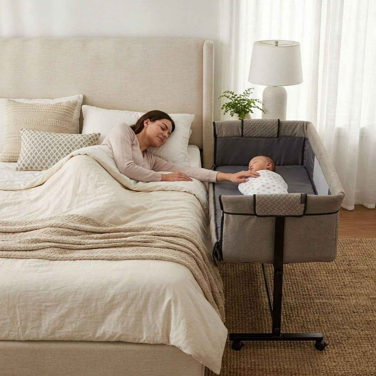 2-in-1 Baby Bassinet and Bedside Sleeper with Changing Table, Adjustable Height, and Breathable Mesh.(Beige) BY Happy Kiddo