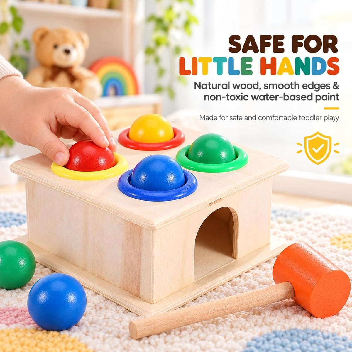 Colorful Wooden Hammering Toy – Endless fun and the development of your child’s early skills! 🔨🟢🟡🔴
