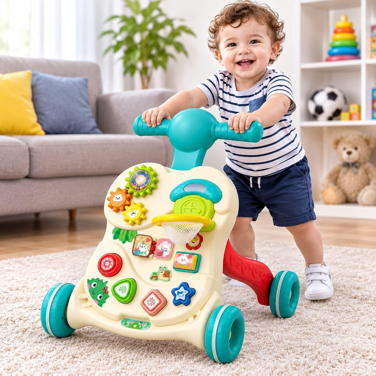 2-in-1 Baby Walker and Interactive Play Center – Encourage your baby’s first steps through play and fun! 🚶‍♂️🏀🎶