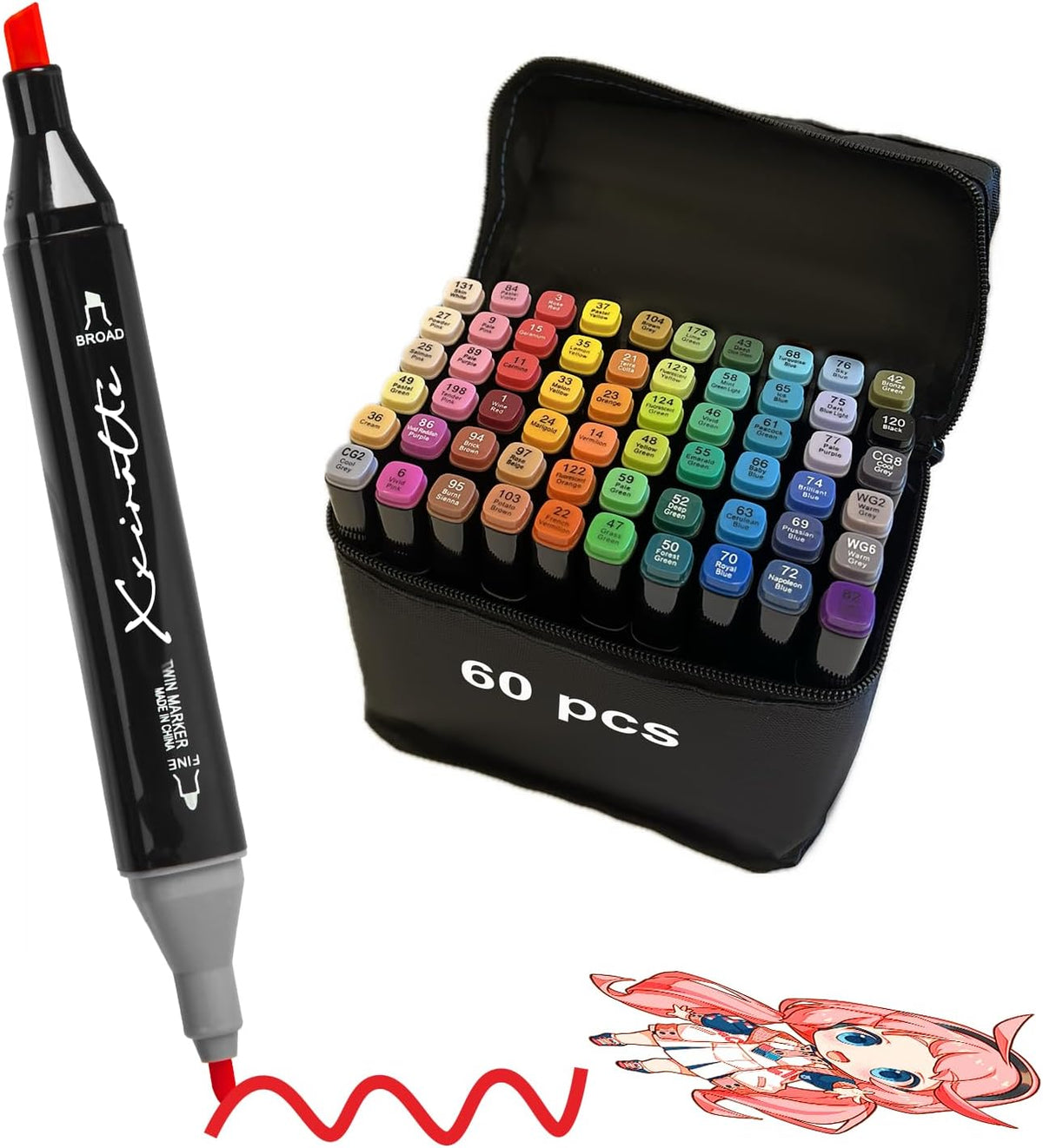 Alcohol Markers Set 60 Colors - Dual Tip Art Markers for Adult Coloring Books Professional Permanent Blending Marker Pens Artist Sets for Drawing Painting Sketching Illustration Kids Gifts