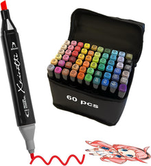 Alcohol Markers Set 60 Colors - Dual Tip Art Markers for Adult Coloring Books Professional Permanent Blending Marker Pens Artist Sets for Drawing Painting Sketching Illustration Kids Gifts