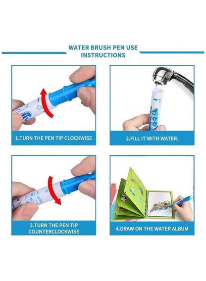Magical Watercolor Book for Kids, Endless Fun with Water (Pack of 4 Books) Reusable Watercolor Painting Board with Large Water Pen, Aqua Doodle Birthday Gift