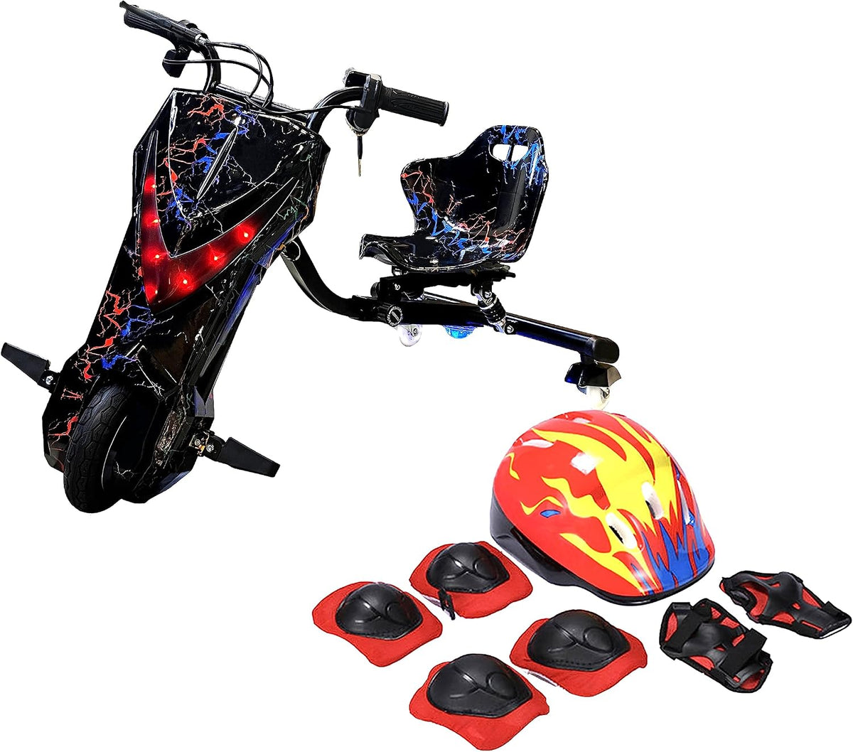 Happy Kiddo 36V 3-Wheel Electric Scooter – 3 Riding Modes, Bluetooth, Speaker, Lights, Shock-Absorbing Safety Mechanism, Speeds up to 20 km/h (Black)