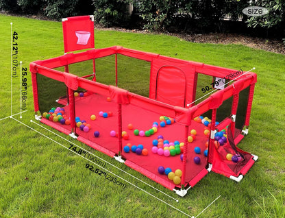 Let your child play safely and freely with the Happy Kiddo playpen and colorful ball pit.