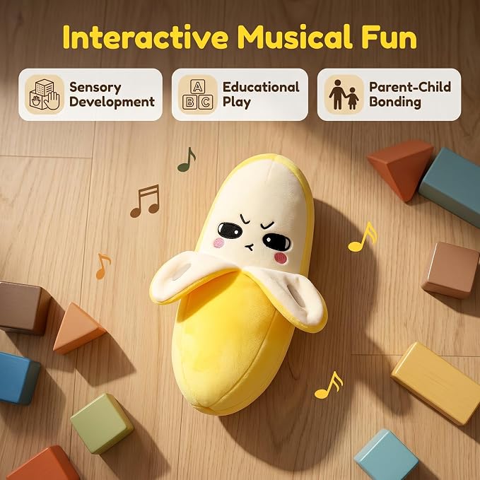 Interactive Musical Sensory Banana Toy for Babies – Soft Plush Toy with Sounds – Educational Sensory Activity Toy – Fun Birthday Gift from Happy Kiddo (Banana)