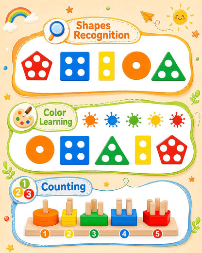 🧩🎨 Happy Kiddo Wooden Geometric Shape and Color Sorting Game – Learning through Thinking and Fun! 🎨🧩