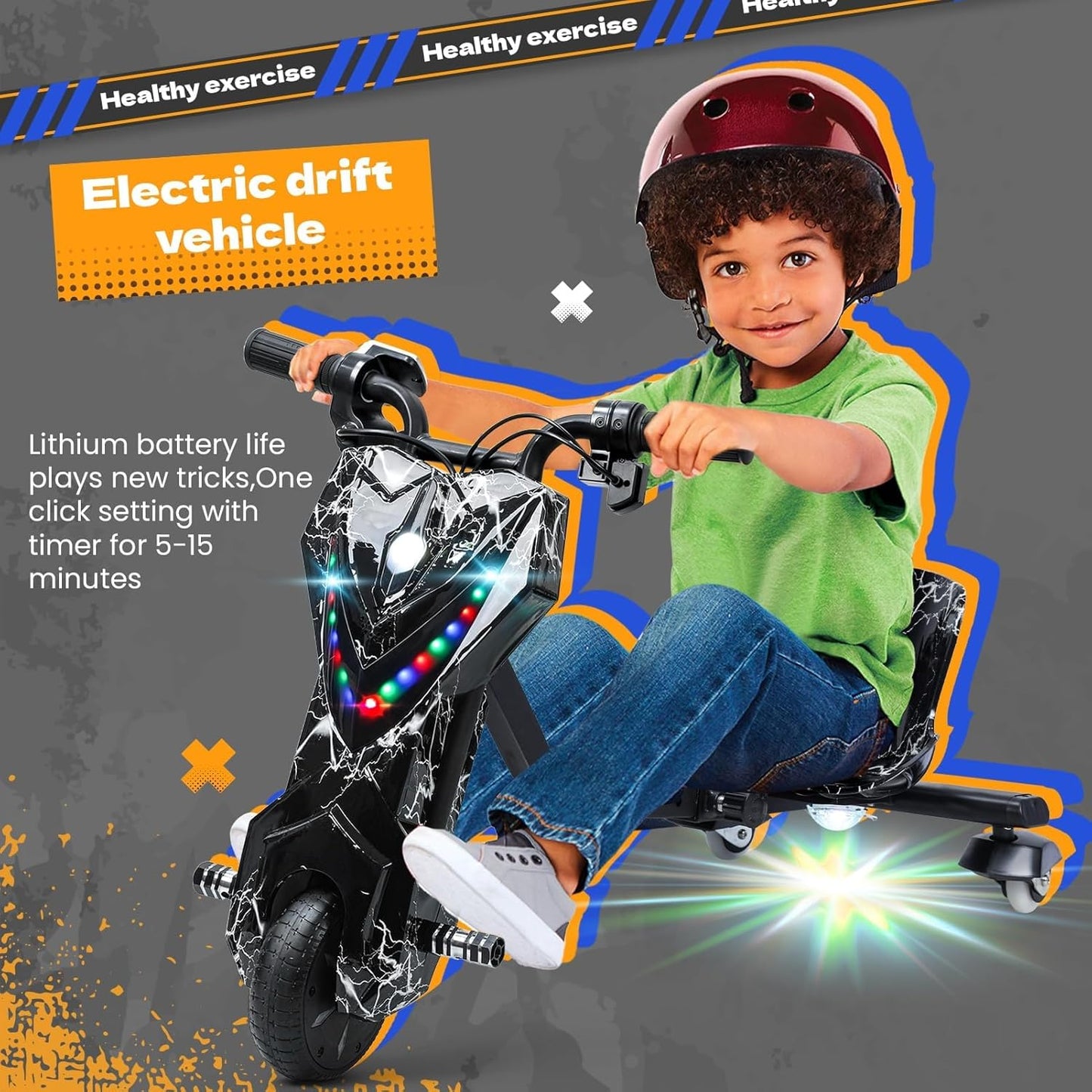 12V Electric Drift Trike | 360° Drift | Ages 8+ | Black