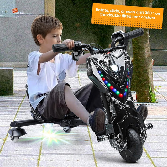 12V Electric Drift Trike | 360° Drift | Ages 8+ | Black