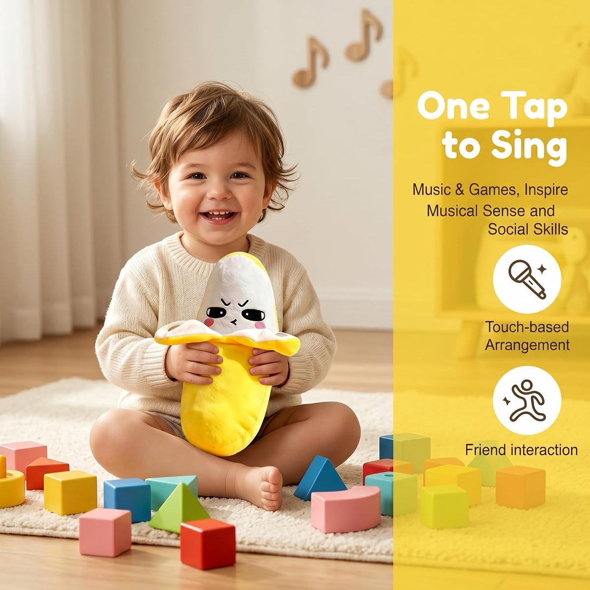 Interactive Musical Sensory Banana Toy for Babies – Soft Plush Toy with Sounds – Educational Sensory Activity Toy – Fun Birthday Gift from Happy Kiddo (Banana)