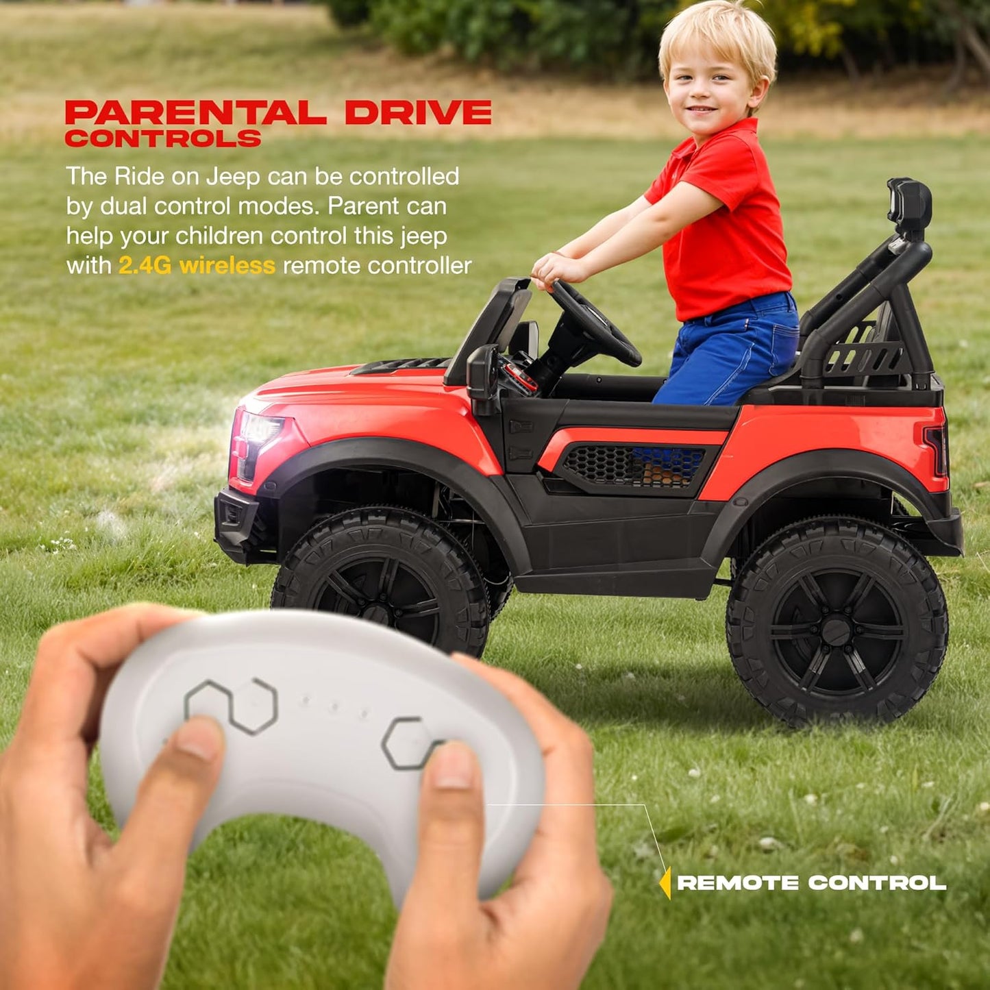 Baybee Bronco Electric Ride-On Jeep | 3–8 Years | Red