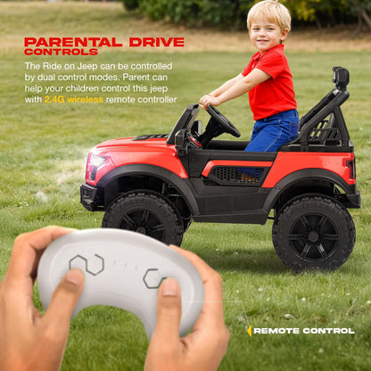 Baybee Bronco Electric Ride-On Jeep | 3–8 Years | Red