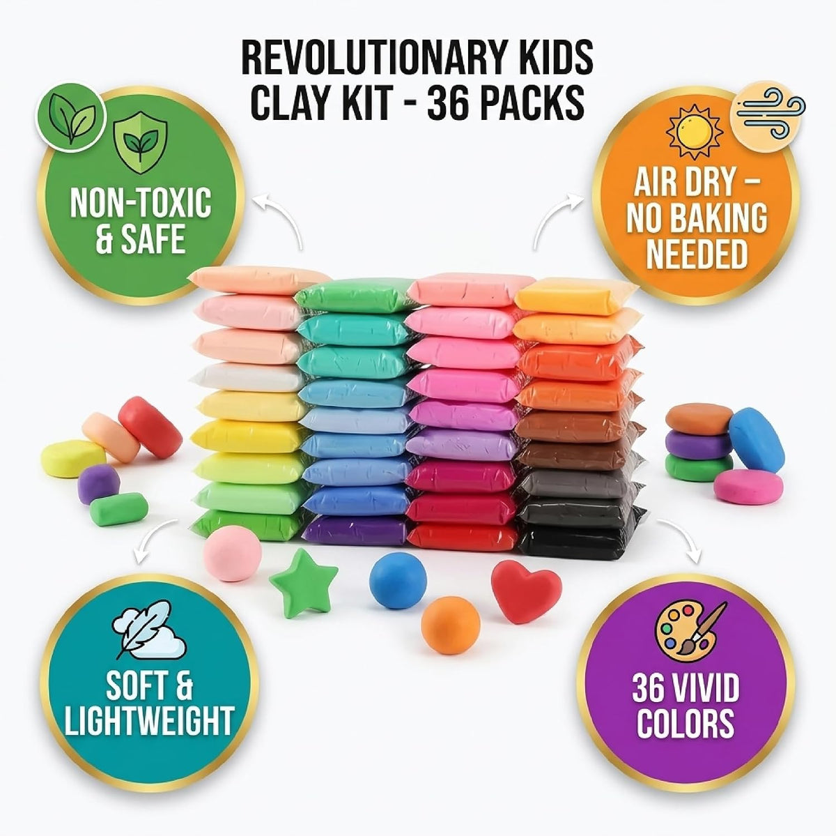 Happy Kiddo 36-Color Non-Toxic Air-Dry Clay Set – Soft, Lightweight Magic Clay for Creative Crafts and Modeling Fun