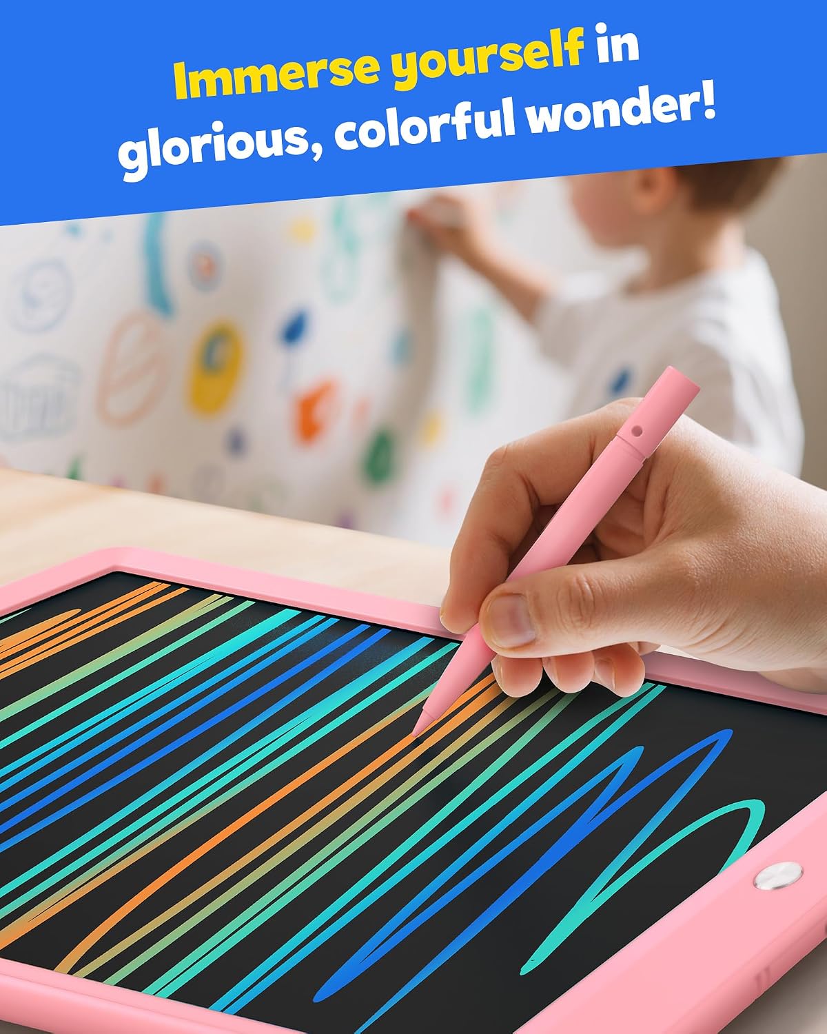 LCD Writing Tablet for Kids, 12-Inch Drawing and Coloring Board, Mess-Free Drawing Pad, Christmas Gifts for Girls and Toddlers, Toys for Boys Aged 3–8 (Pink) – by Happy Kiddo