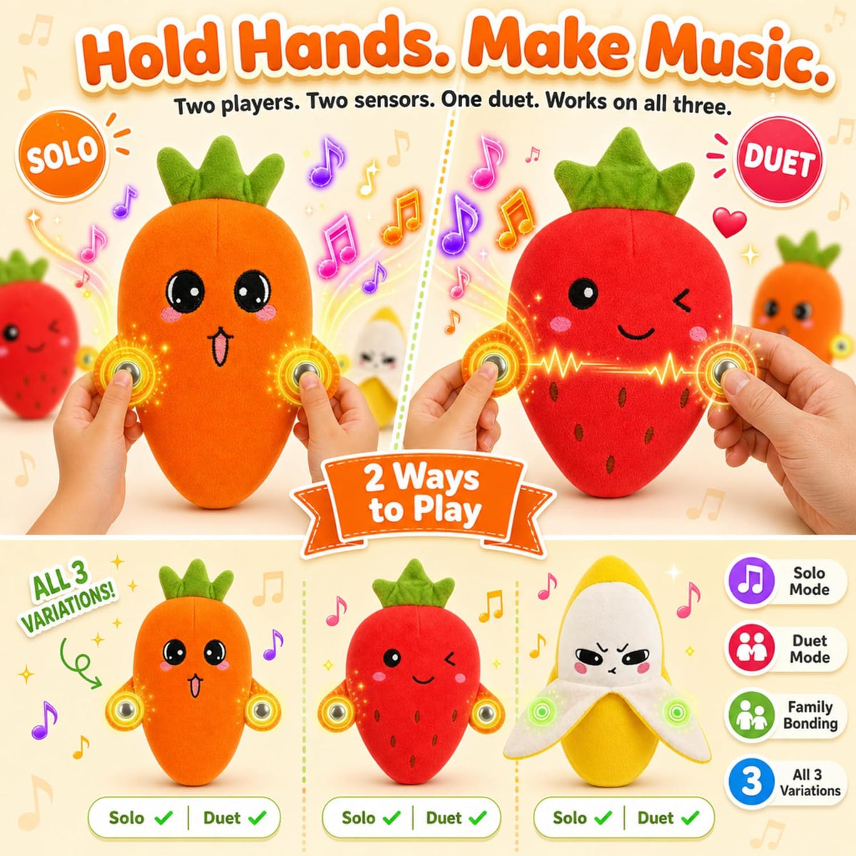 Happy Kiddo Interactive Musical Strawberry Plush Toy – Touch-Sensitive Sensory Piano Toy for Kids – Soft Educational Stuffed Gift – Strawberry Design