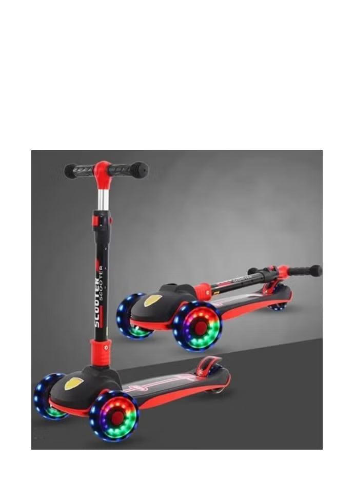 Kids Scooter, 3-Wheel,LED Light, Red, 3-12 Years