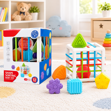 Happy Kiddo Shape-Sorting Cube for Infants and Toddlers – Soft-Touch Shape-Matching Activity Cube with 6 Colorful Shapes; Fine Motor Skill Learning Toy and Early Shape Recognition Gift.