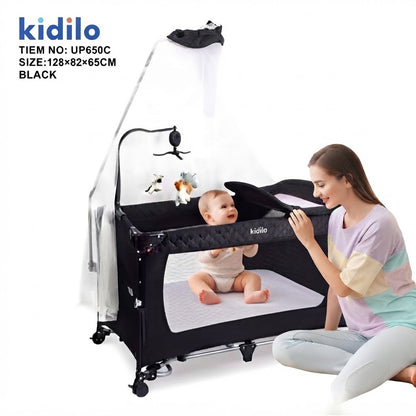 Kidilo Comfortable and Safe Baby Bed for Sleeping and Playing  black–  (موديل UP650C)