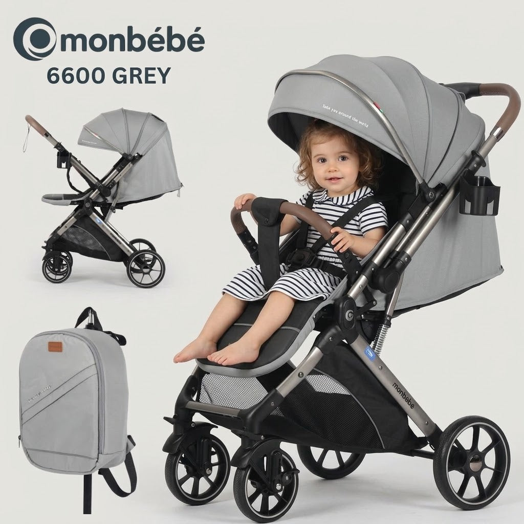 👶 Monbébé 6600 GREY Luxury Stroller – Modern elegance and ultimate comfort for your baby!