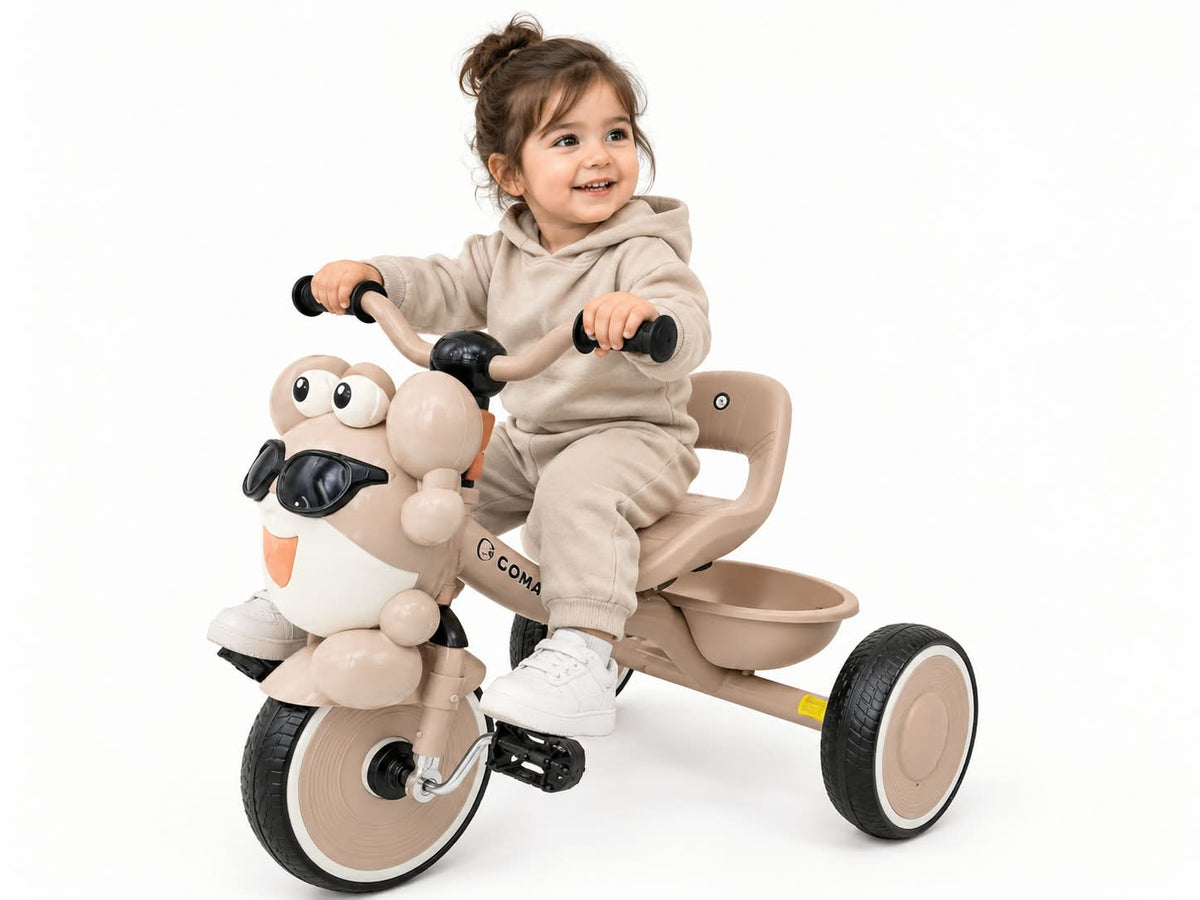 🐸 The “Laughing Frog” children’s tricycle in sky Beige by Gomaa—fun and joy in every ride! 🐸