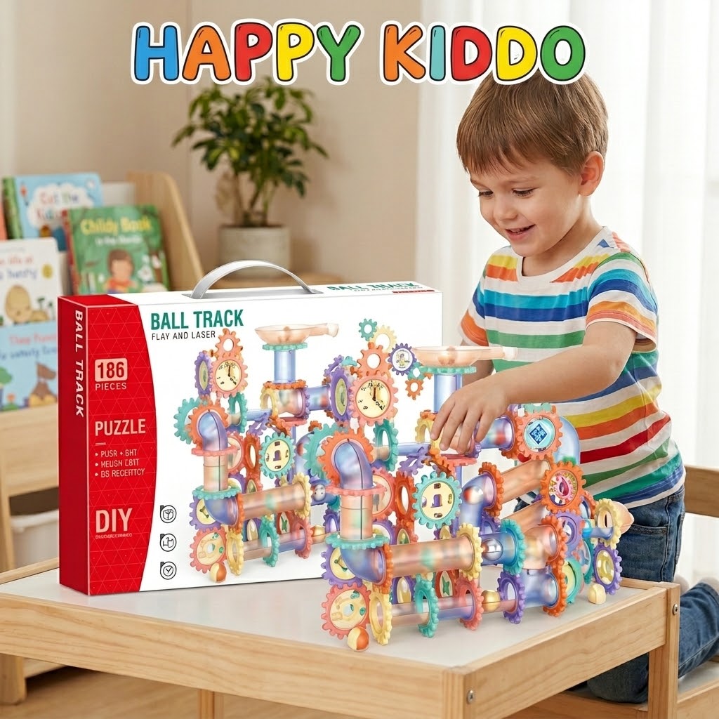 Illuminated Mechanical Marble Run Construction Set (186 Pieces) - HAPPY KIDDO🧩🎢