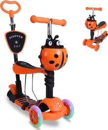 5-in-1 Kids Convertible Scooter | Removable Seat & Push Handle | Adjustable Height | LED Wheels | Orange