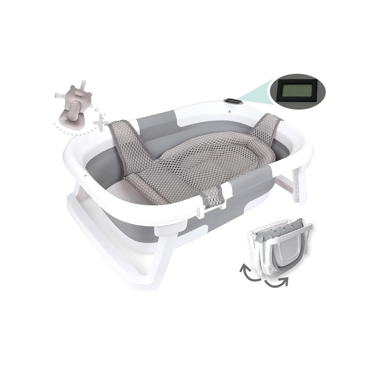 BEBELEH Foldable Baby Bathtub with Thermometer | 0–24 Months | Gray