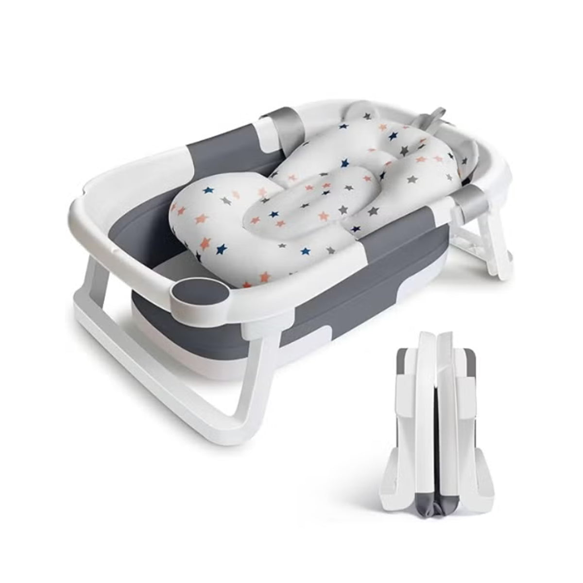 Foldable Baby Bath Tub with Cushion – Grey