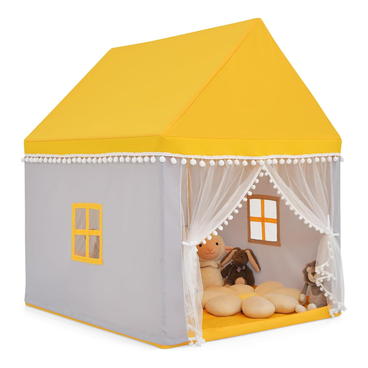 COSTWAY Kids Play Tent with Wooden Frame