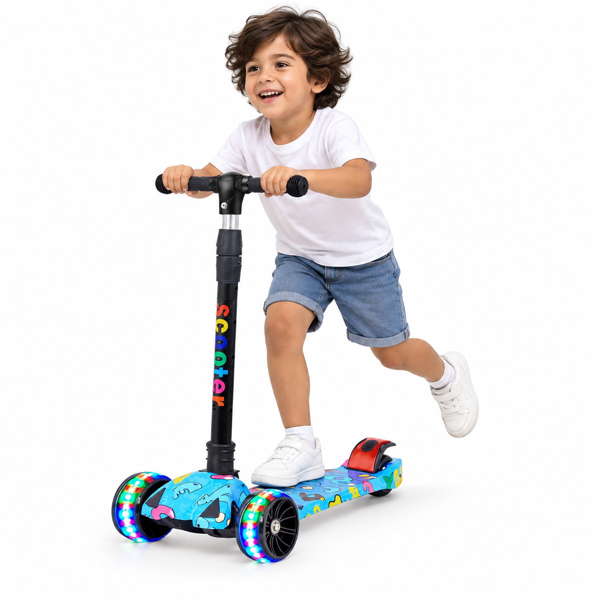 Modern 3-Wheel Kids Scooter - LED Lights - Blue