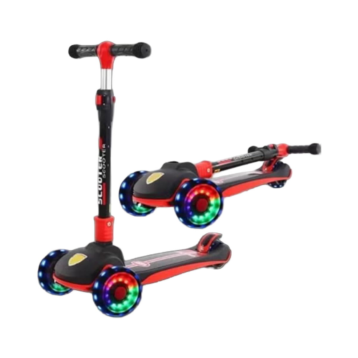 Kids Scooter, 3-Wheel,LED Light, Red, 3-12 Years