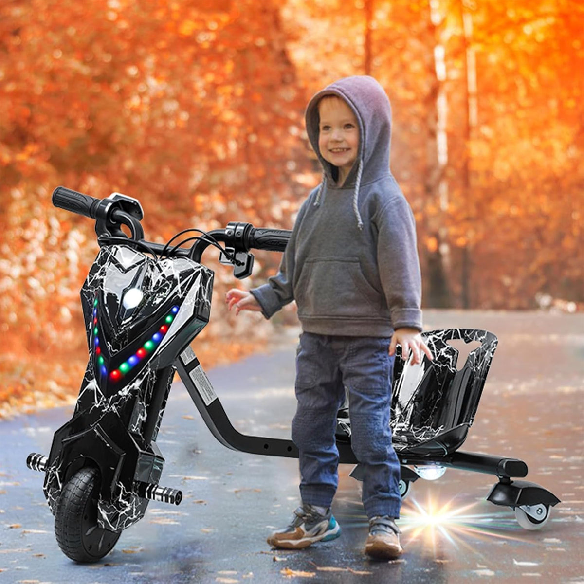 12V Electric Drift Trike | 360° Drift | Ages 8+ | Black/White