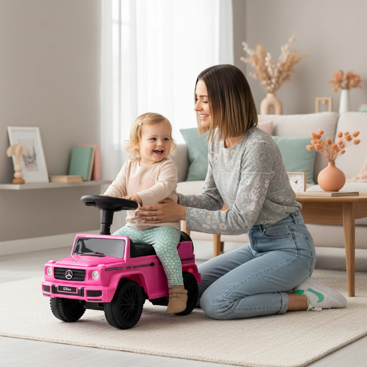 TICTOYS  Ride-On Push Car | Push Handle & Storage | Pink