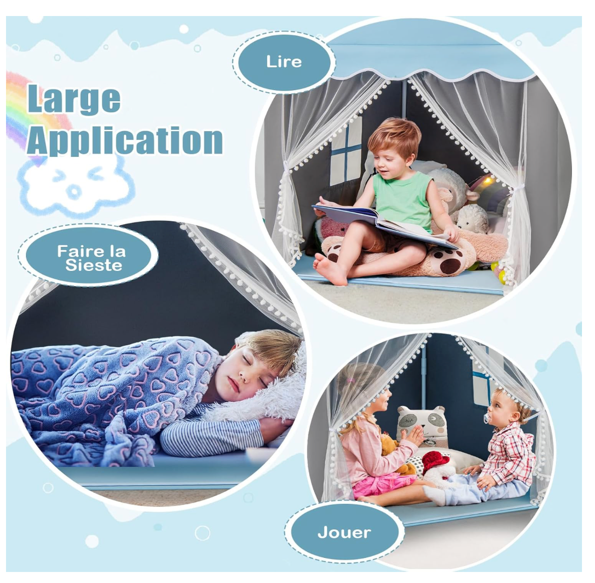 COSTWAY Kids Play Tent with Wooden Frame