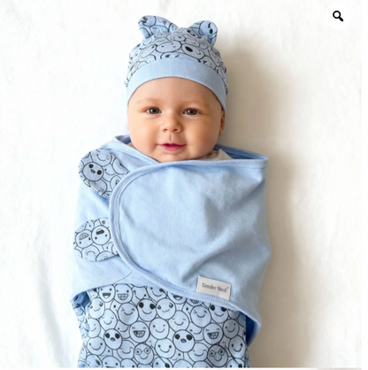 Baby Swaddle SMILEY Blue With Hat