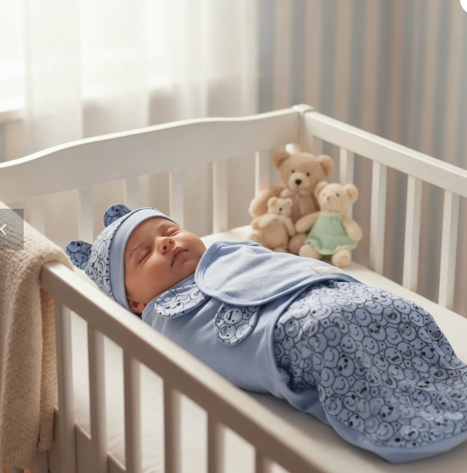 Baby Swaddle SMILEY Blue With Hat