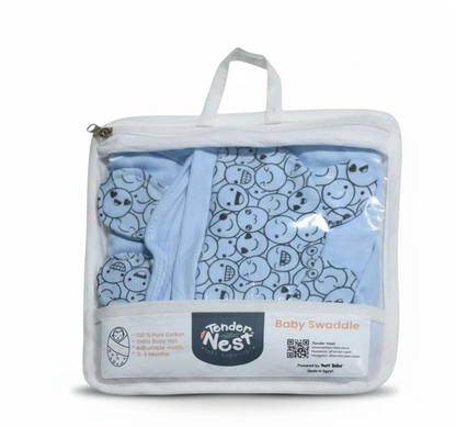 Baby Swaddle SMILEY Blue With Hat