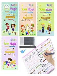 Magic Reusable Writing Workbook Set | 4 Writing Practice Books | 5 Refills | Pen Holder & Writing Aid