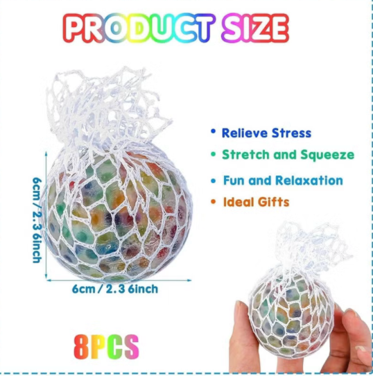 8-Pack Squeezable Grape Stress Balls, Silicone Sensory Fidget Toys for Kids
