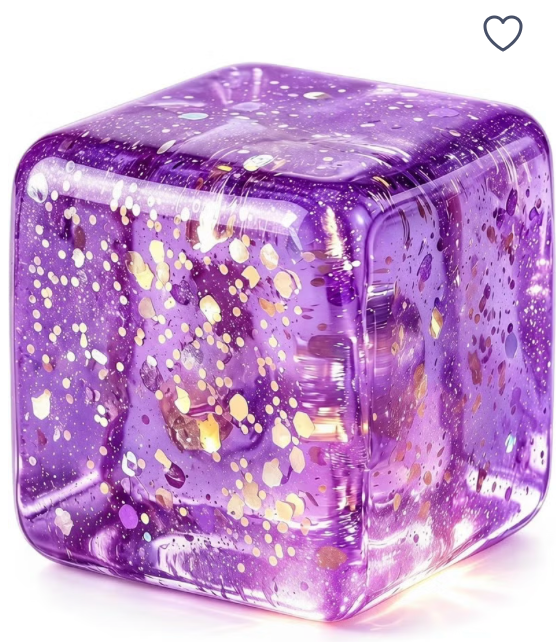 Glitter Cube Stress Ball Fidget Toy, Squishy Sensory Relief for Kids & Adults