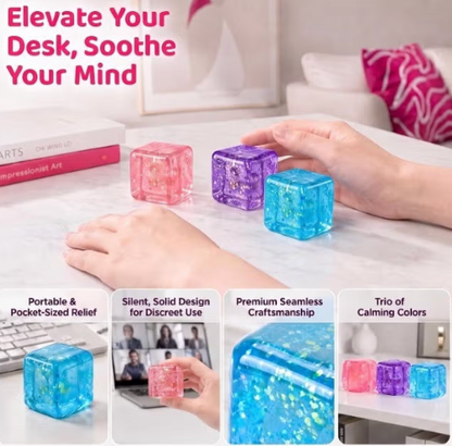 Glitter Cube Stress Ball Fidget Toy, Squishy Sensory Relief for Kids & Adults