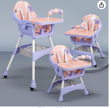 TOYS-EGYPT S360 Convertible Baby High Chair | Adjustable Height & Footrest | Tray & Wheels | Safety Belt | Pink/Purple