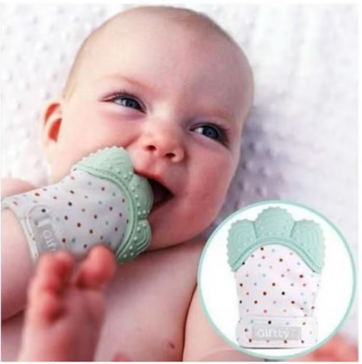 Soft Silicone, BPA, and Phthalate Free Self-soothing Pain Relief Teething Gloves for Baby (0-6 Months)