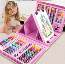 208-Piece Art Set | Trifold Easel | Oil Pastels & Crayons | Pink